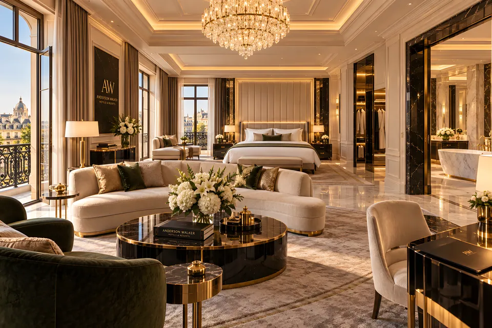 Grand Suite: crystal chandelier, a long salon and a marble bathroom
